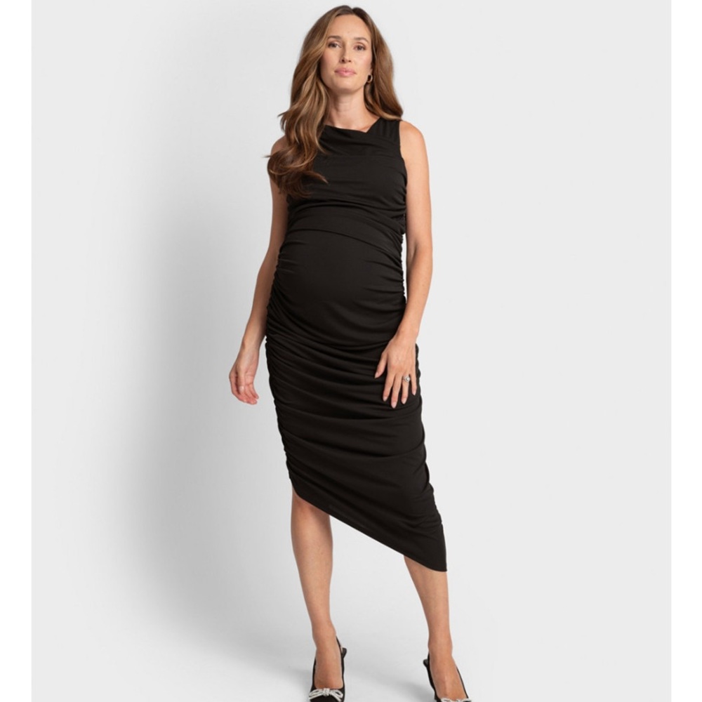NWT Seraphine maternity black ruched dress - Picture 3 of 5